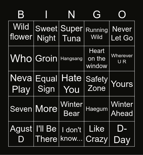 winterbunnykoo Bingo Card