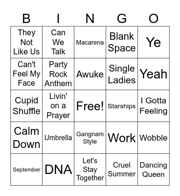 Top 40 Music Bingo Card