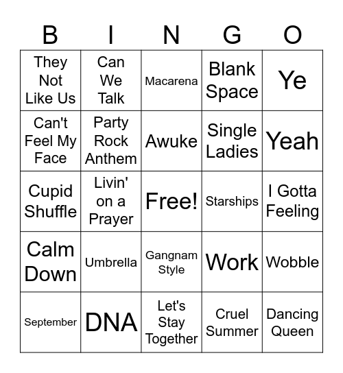 Top 40 Music Bingo Card