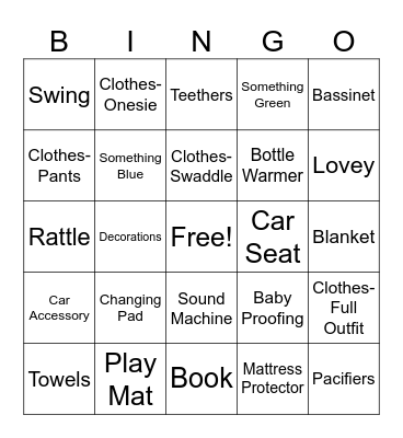 Baby Gift Bingo Card