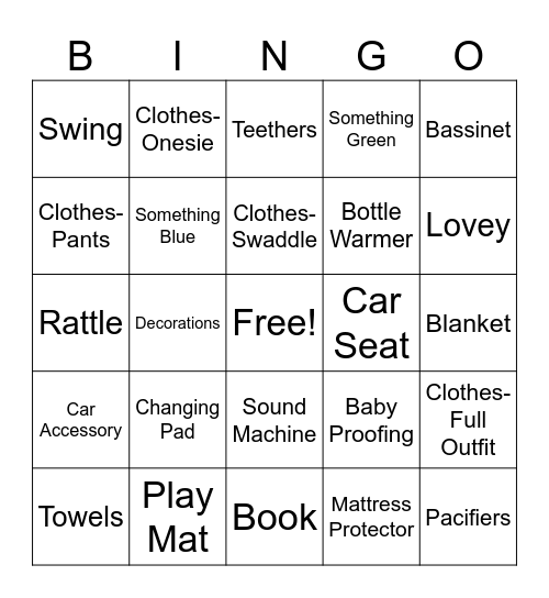 Baby Gift Bingo Card