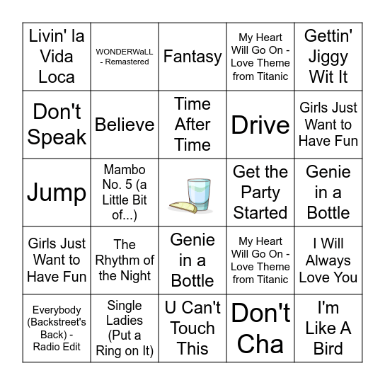 Music Bingo Game 1 Bingo Card