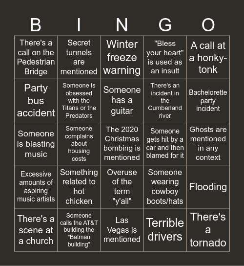 9-1-1 Nashville Bingo Card