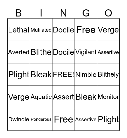 Lesson 10 Bingo Card