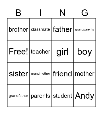 FAMILY Bingo Card