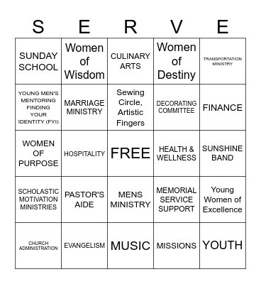 SERVE Bingo Card