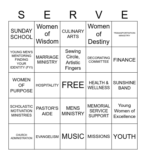 SERVE Bingo Card