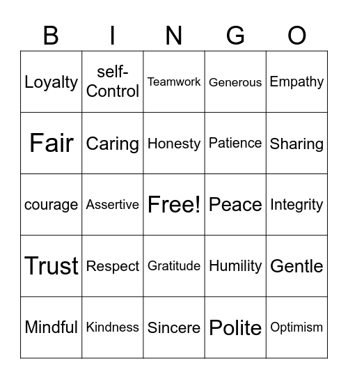 Character Bingo Card