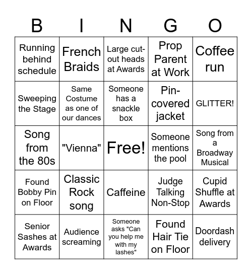 Competition Bingo Card