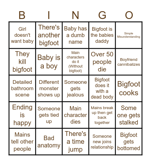 Bingo with Bigfoot Bingo Card