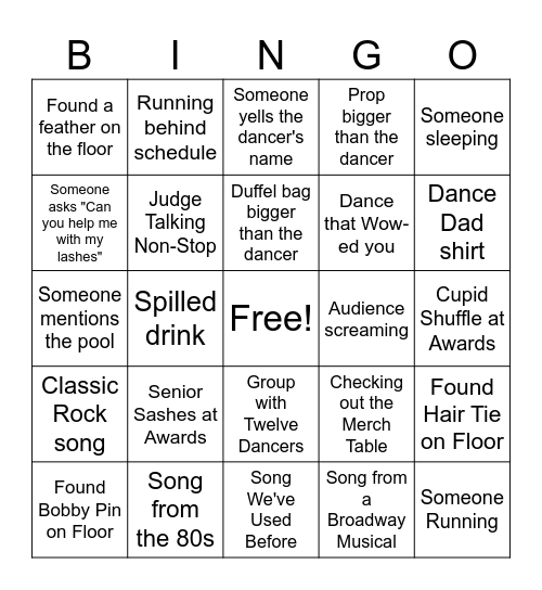 Competition Bingo Card