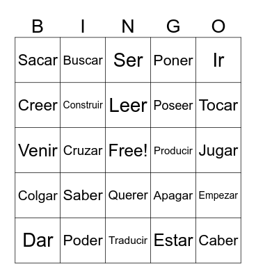 Spanish Verbs Bingo Card