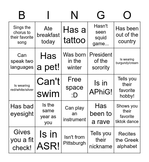 ASR X APhiG <3!!! Bingo Card