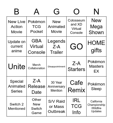 Pokémon Day 2025 Bingo Card