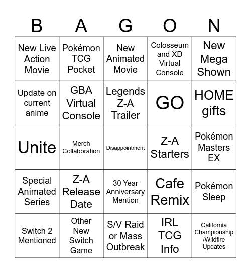 Pokémon Day 2025 Bingo Card