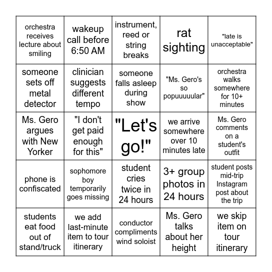 NYC Bingo Card