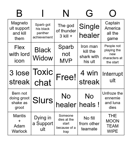 Bern Marvel Rivals bingo Card