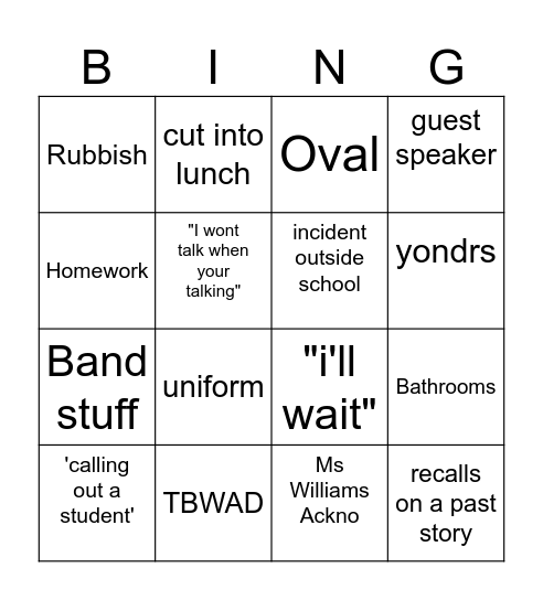 Assembly Bingo Card
