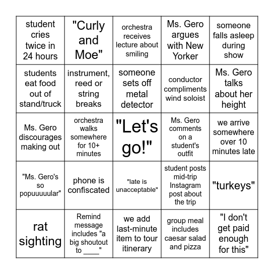 NYC Bingo Card