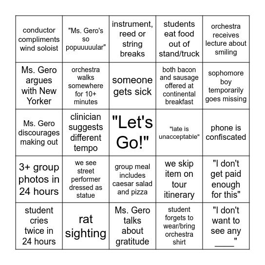 NYC Bingo Card