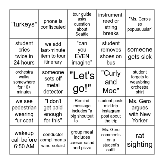 NYC Bingo Card