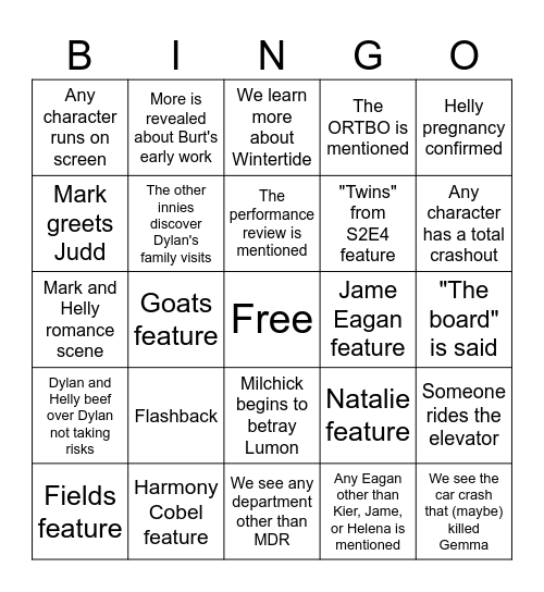 Cayden's Severance S2 E7 Bingo Card