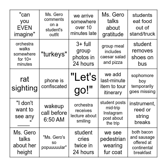 NYC Bingo Card