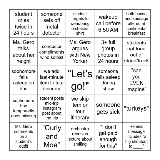 NYC Bingo Card