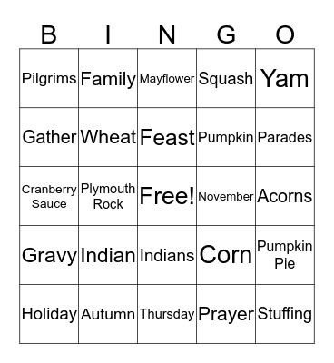 Thanksgiving Bingo Card