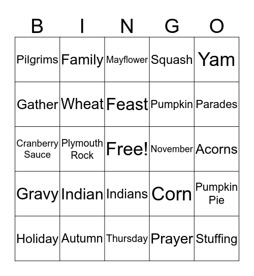 Thanksgiving Bingo Card