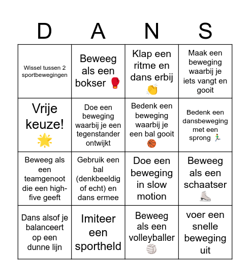 Dans bingo Card