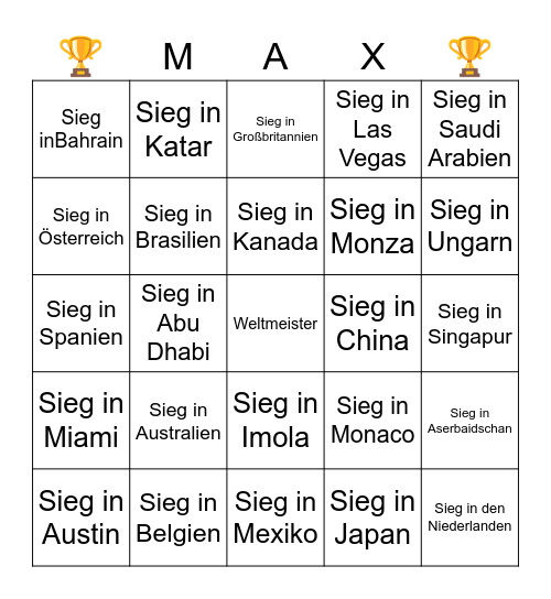 MAX VERSTAPPEN RED BULL RACING #F1 Bingo Card