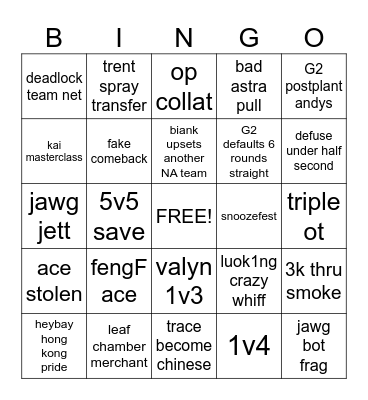 trace vs G2 Bingo Card