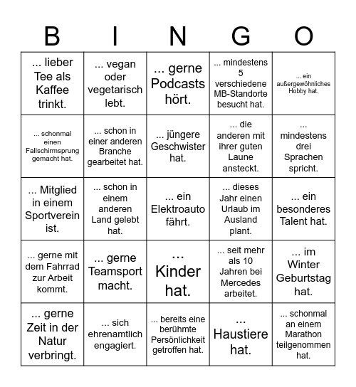 ITD/SE: Finde eine Person, die... Bingo Card