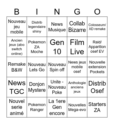 Pokemon Present Bingo Card