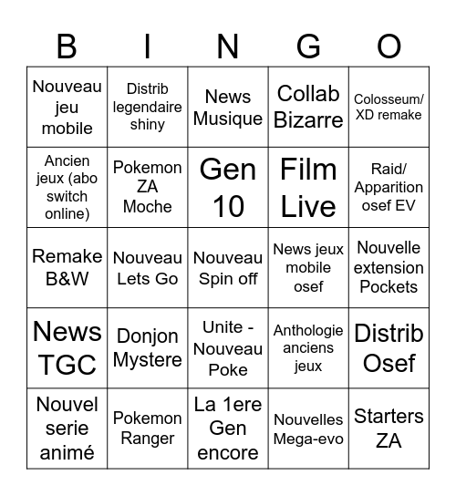 Pokemon Present Bingo Card