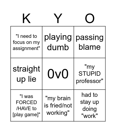 ExKyouses Bingo Card