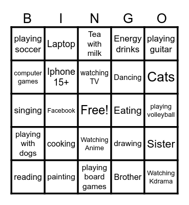 HOBBIES Bingo Card