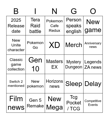 Pokemon Day Bingo Card