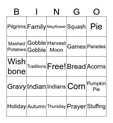 Thanksgiving Bingo Card