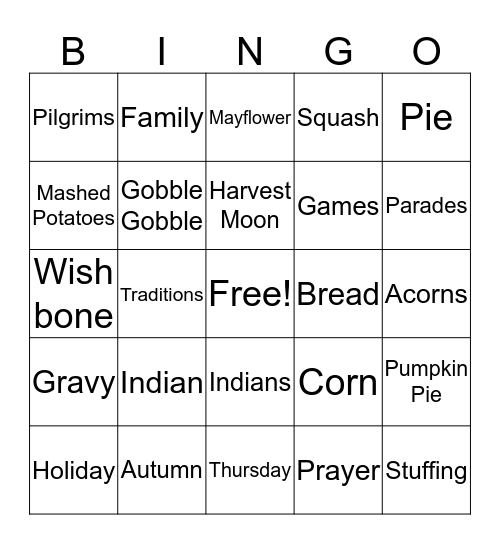 Thanksgiving Bingo Card