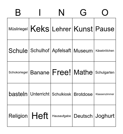 Schule Bingo Card