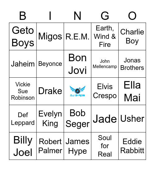 Name The Artists Pt. 1 Bingo Card