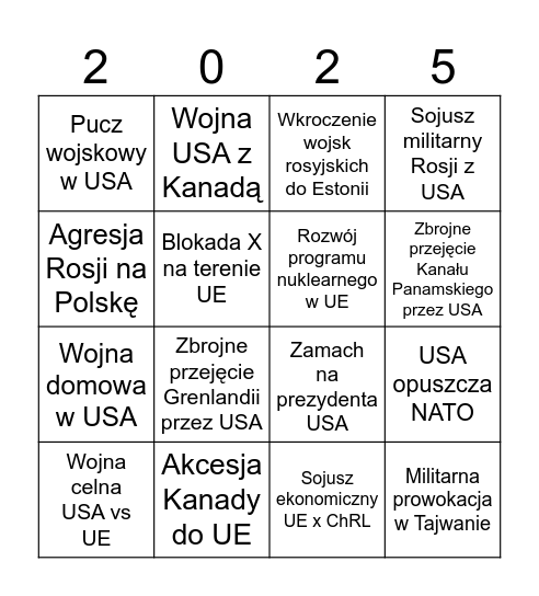 Welcome in 2025 - 2028 era baby Bingo Card