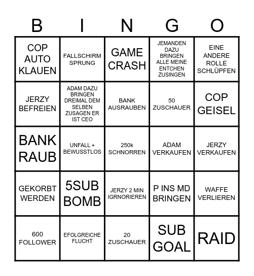 STREAM BINGO Card