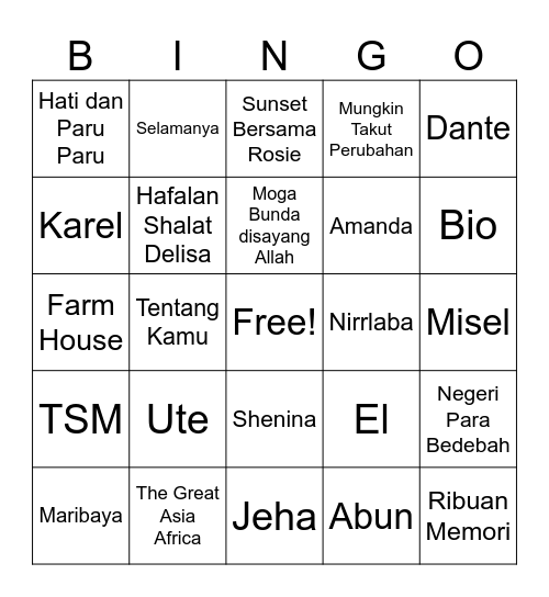 MiselRehat Bingo Card