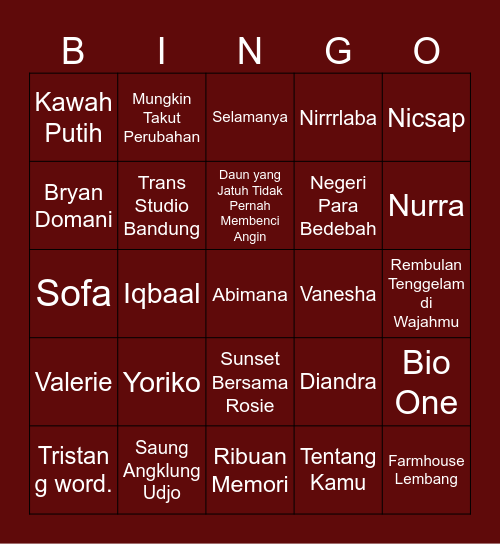 Karel’s Bingo Card