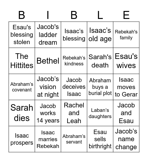 Genesis 23-28 Bingo Card