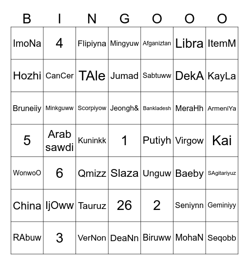 Untitled Bingo Card