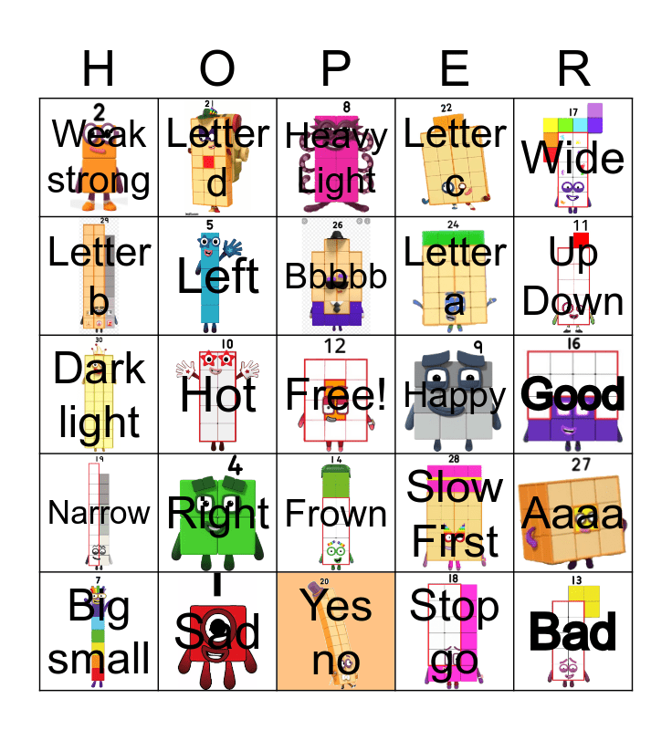 Number blocks Bingo Card